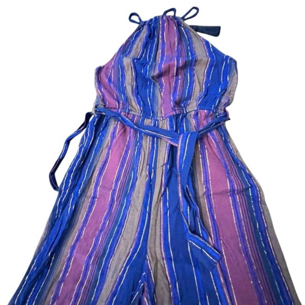 Cleobella Lois Metallic Stripe Wide Leg Jumpsuit Lined Size 6 Anthropologie CUTE - Picture 3 of 12